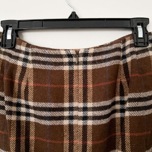 Vintage Plaid Wool Midi Skirt Fringe Size 12 P Brown Academia Classic Preppy - Picture 7 of 8